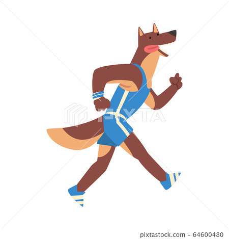 Dog Running, Sportive Animal Character Wearing Uniform Doing Sports Vector Illustration Dog Running, Sportive Animal Character Wearing Uniform Doing Sports Vector Illustration 64600480
