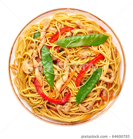 Chicken Lo Mein Noodles isolated on white background. Chicken Lo Mein Noodles isolated on white background. 64600785