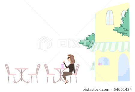 Illustration of a Woman Drinking Juice at a Cafe Table Illustration of a Woman Drinking Juice at a Cafe Table 64601424