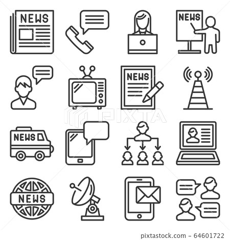 News and Media Communication Icons Set on White Background. Line Style vector News and Media Communication Icons Set on White Background. Line Style vector 64601722