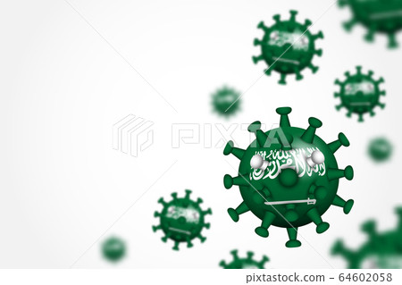 COVID-19 . 3D floating corona virus with Saudi COVID-19 . 3D floating corona virus with Saudi 64602058