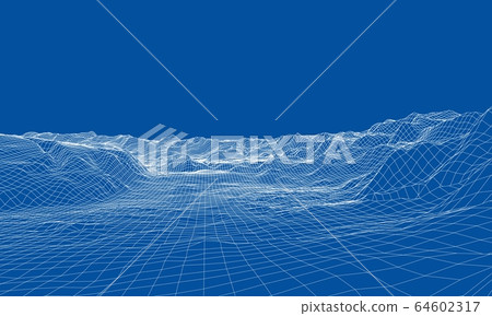 Abstract 3d wire-frame landscape. Blueprint style - Stock Illustration ...