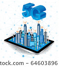 Modern city connected to 5G  global network. 64603896