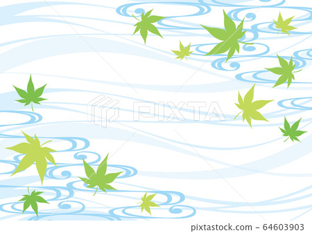 藍色秋葉和流水日本圖案背景 64603903