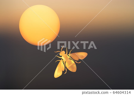 Honey bee. Striped orange bee illustration mesh. Insect. sunset 64604314