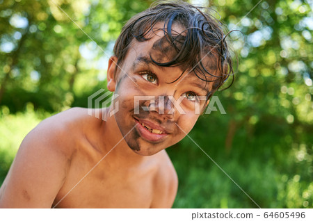 Funny, cute dirty and boy - got dirty in soot 64605496