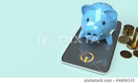 The  Piggy bank on mobile 3d rendering for bank applications content. 64606143