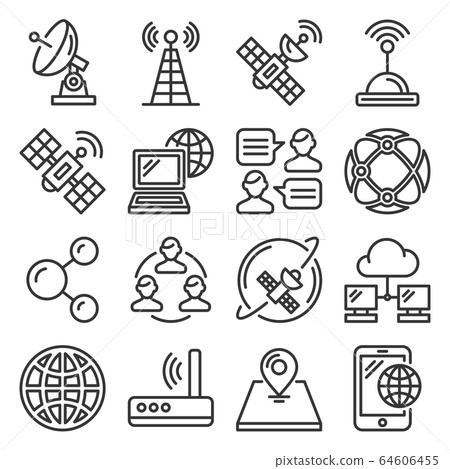 Wireless Communications and Satellite Icons Set on White Background. Line Style Vector Wireless Communications and Satellite Icons Set on White Background. Line Style Vector 64606455