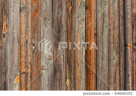 Vertical closeup of old wooden plank wall, brown 64606502