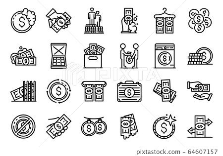 Money laundering icons set, outline style 64607157