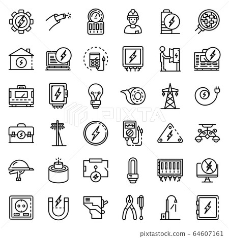 Electrician service icons set, outline style 64607161