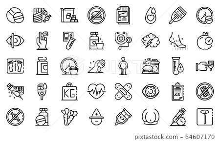 Diabetes icons set, outline style 64607170