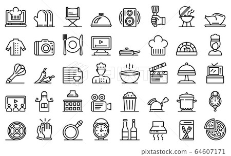 Cooking show icons set, outline style Cooking show icons set, outline style 64607171