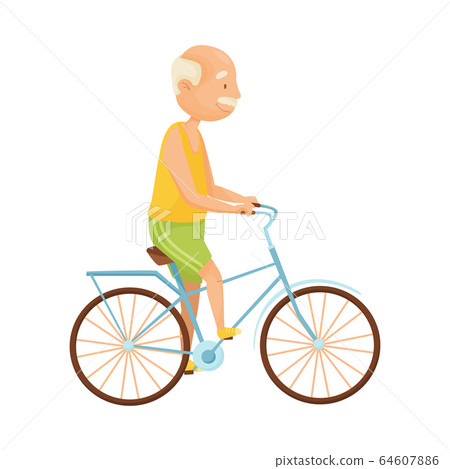 Senior Grey-haired Man with Mustache Cycling Vector Illustration 64607886