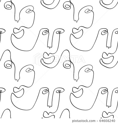 One line drawing abstract face seamless pattern. Modern minimalism art, aesthetic contour. Continuous line background with woman and man faces. Vector group of people One line drawing abstract face seamless pattern. Modern minimalism art, aesthetic contour. Continuous line background with woman and man faces. Vector group of people 64608240
