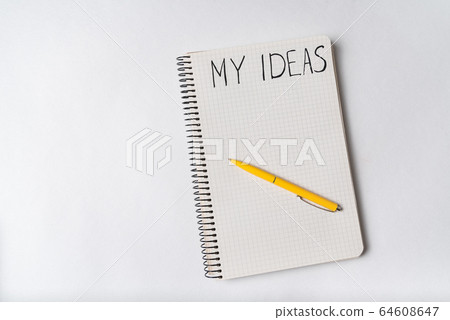Notepad with words MY IDEAS on white background. Notepad with words MY IDEAS on white background. 64608647
