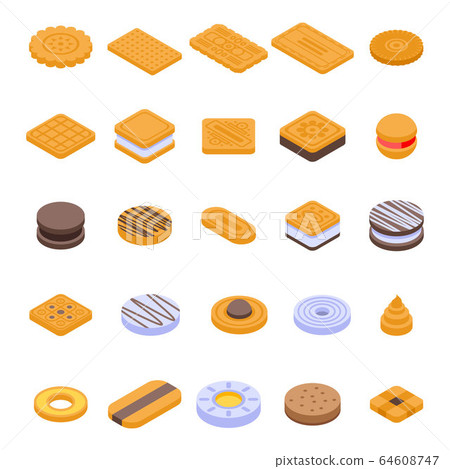 Cookie icons set, isometric style 64608747