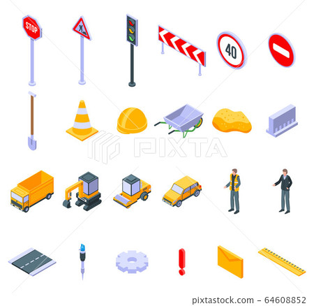 Road repair icons set, isometric style Road repair icons set, isometric style 64608852