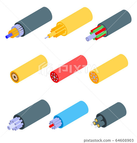 Optical fiber icons set, isometric style 64608903