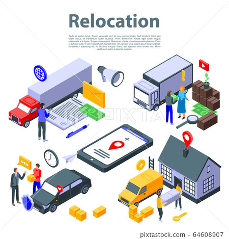 Relocation move concept banner, isometric style 64608907