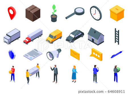 Relocation icons set, isometric style 64608911