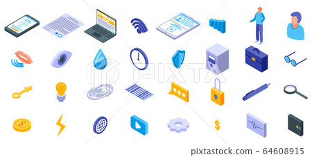 Biometric authentication icons set, isometric style 64608915