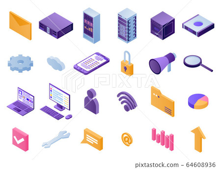 Data center icons set, isometric style - Stock Illustration [64608936 ...