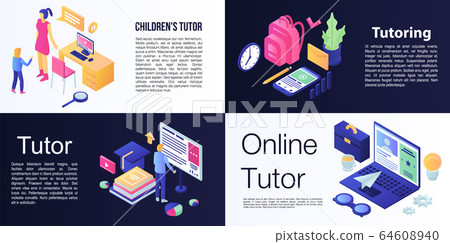 Tutor banner set, isometric style Tutor banner set, isometric style 64608940