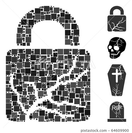 Square Corrupted Lock Icon Vector Collage Square Corrupted Lock Icon Vector Collage 64609900