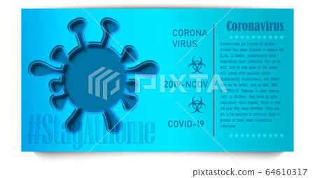 Coronavirus banner. Papercut style design. Coronavirus molecule.  64610317