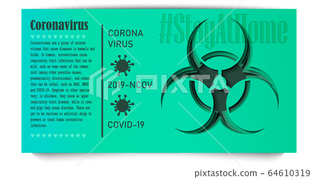 Coronavirus banner. Papercut style design. Biohazard symbol.  64610319