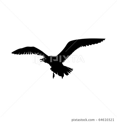 Flying Seagull Bird black silhouette isolated on white background. Vector illustration Flying Seagull Bird black silhouette isolated on white background. Vector illustration 64610321