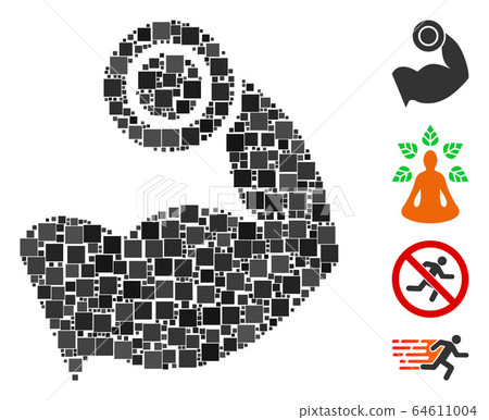 Square Bodybuilding Muscle Icon Vector Collage 64611004