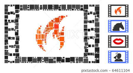 Square Hot Movie Icon Vector Collage 64611104