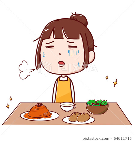 Tired woman cooking food 64611715