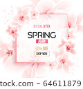 Spring sale background with beautiful flowers 64611879