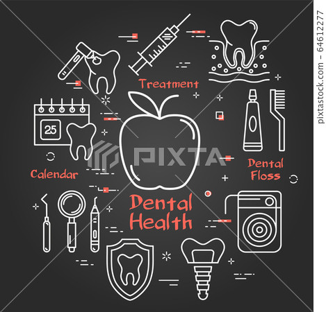 Vector black line round concept - apple dental health Vector black line round concept - apple dental health 64612277