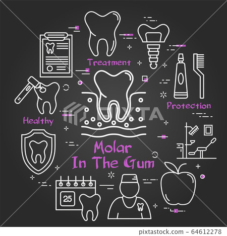 Vector black line round concept - molar tooth Vector black line round concept - molar tooth 64612278