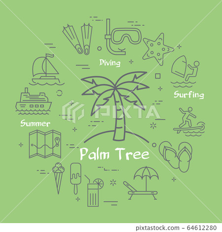 Vector linear concept of palm tree on green Vector linear concept of palm tree on green 64612280