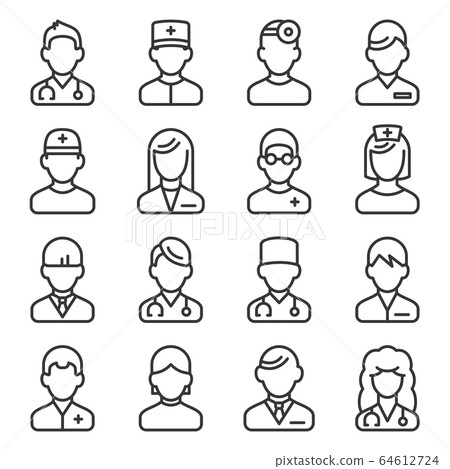 Doctor Icons Set on White Background. Line Style Vector Doctor Icons Set on White Background. Line Style Vector 64612724