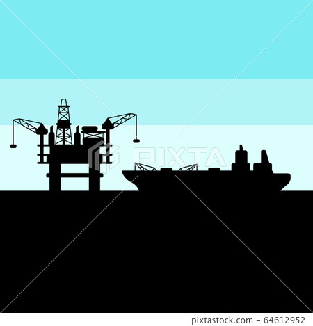 Illustration of oil sea platform and tanker. 64612952