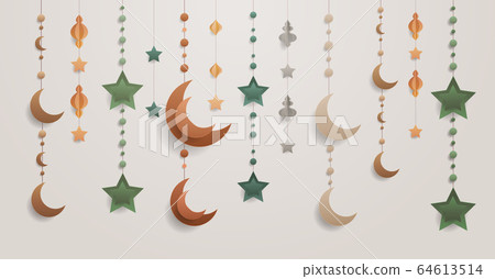 ramadan kareem muslim religion holy month greeting card with colorful moons and stars flat 64613514