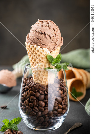 Delicious coffe ice cream for dessert 64613845