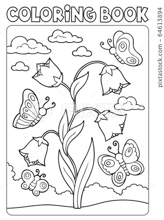 Coloring book bellflower and butterflies 64613894