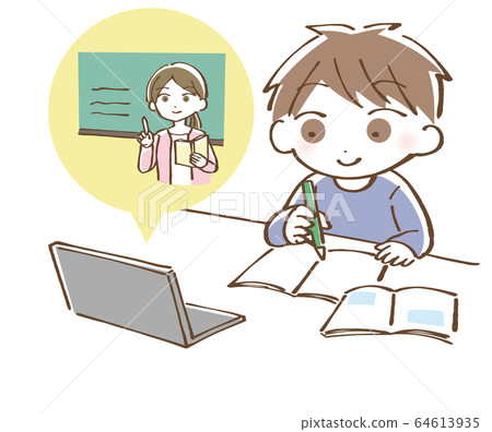 Illustration Of A Boy Taking An Online Class Stock Illustration