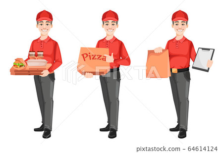 Courier, set of three poses. Delivery service 64614124