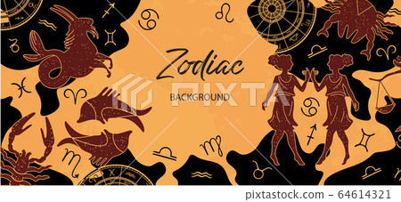 Zodiac background. Astrological horoscope. Horizontal banner with the zodiac signs. Zodiac background. Astrological horoscope. Horizontal banner with the zodiac signs. 64614321