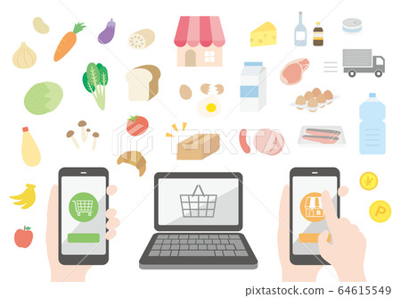 Illustration of purchasing groceries on a PC / smartphone 64615549