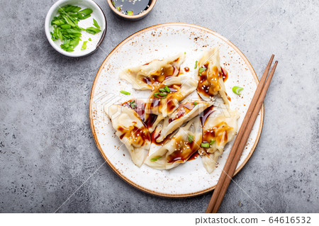 Asian dumplings on white plate 64616532