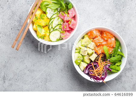 Poke bowls with fish 64616899